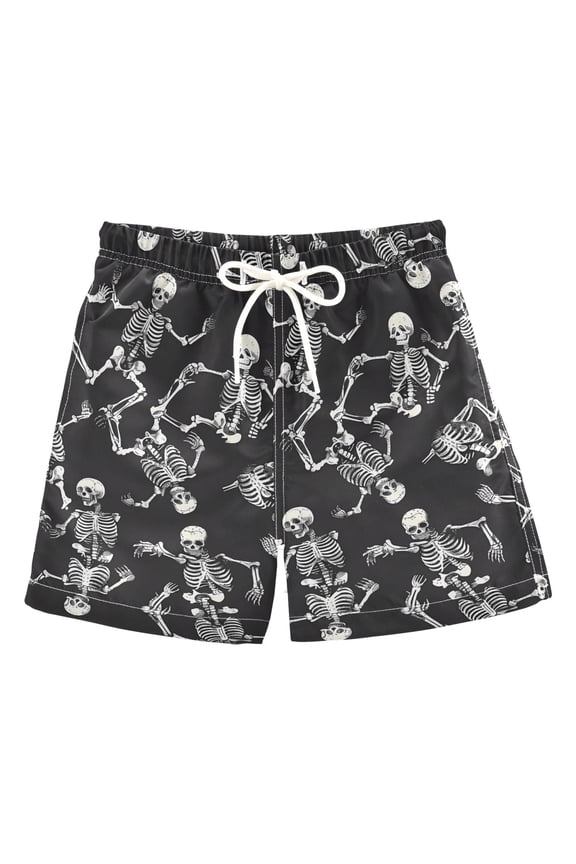Boys Swim Trunks Skeletons Dancing Beach Board Shorts Drawstring Swimsuit 5T