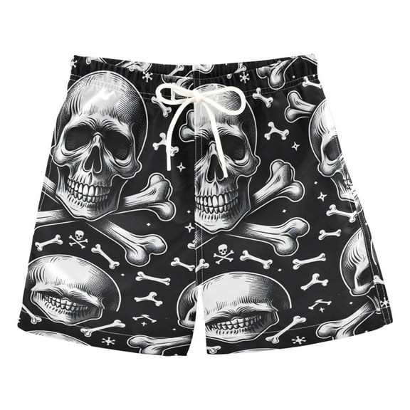 joogoo Boys Swim Trunks Skeletons Halloween Beach Board Shorts Drawstring Swimsuit XL