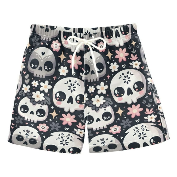joogoo Boys Swim Trunks Skull and Floral Beach Board Shorts Drawstring Swimsuit 2T