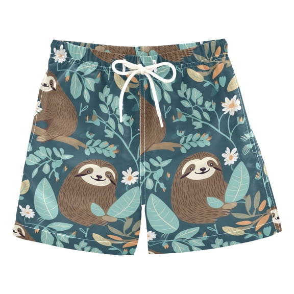 joogoo Boys Swim Trunks Sloth and Daisy Floral Beach Board Shorts Drawstring Swimsuit 5T