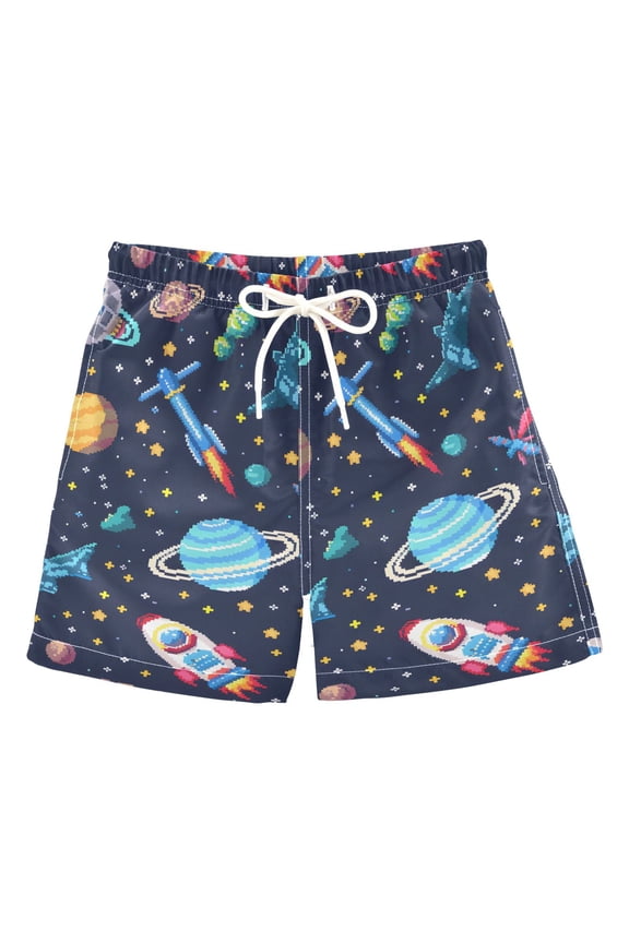 Boys Swim Trunks Space Stars Planet Beach Board Shorts Drawstring Swimsuit S