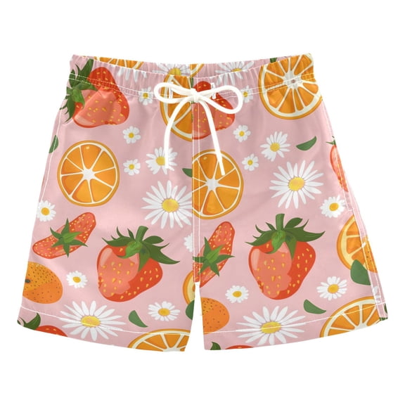 joogoo Boys Swim Trunks Strawberry Orange Daisy Flower Beach Board Shorts Drawstring Swimsuit 3T