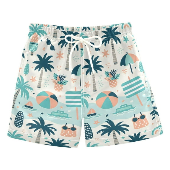 joogoo Boys Swim Trunks Summer Coconut Tree Beach Board Shorts Drawstring Swimsuit 4T