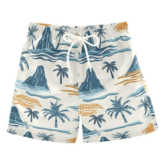 joogoo Boys Swim Trunks Summer Island Tree Beach Board Shorts Drawstring Swimsuit M