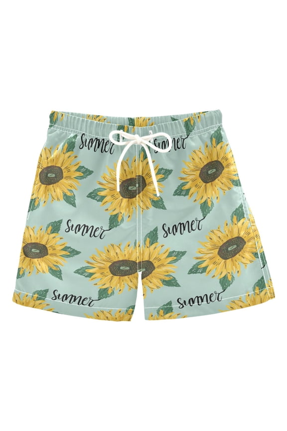 Boys Swim Trunks Summer Sunflower Beach Board Shorts Drawstring Swimsuit 2T