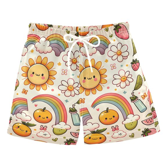 joogoo Boys Swim Trunks Sun and Rainbow Strawberry Beach Board Shorts Drawstring Swimsuit 5T