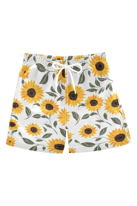 Boys Swim Trunks Sunflowers Beach Board Shorts Drawstring Swimsuit 3T