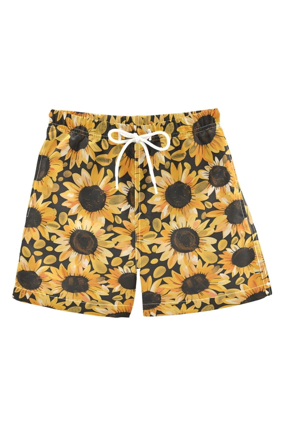 Boys Swim Trunks Sunflowers Beach Board Shorts Drawstring Swimsuit 4T