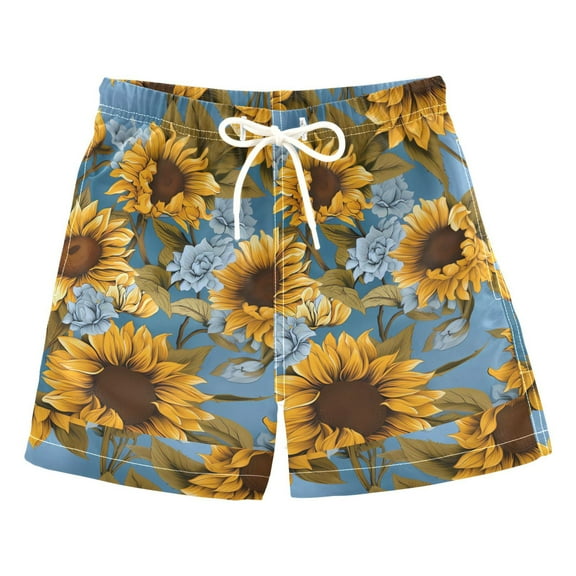 joogoo Boys Swim Trunks Sunflowers Beach Board Shorts Drawstring Swimsuit XS