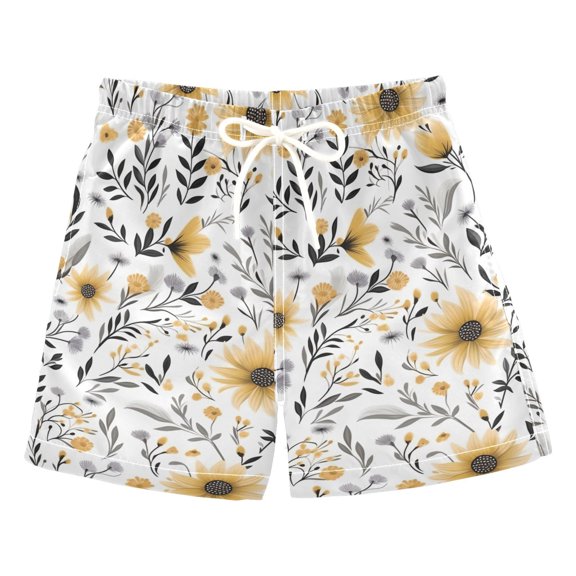 joogoo Boys Swim Trunks Sunflowers and Leaves Beach Board Shorts Drawstring Swimsuit 5T