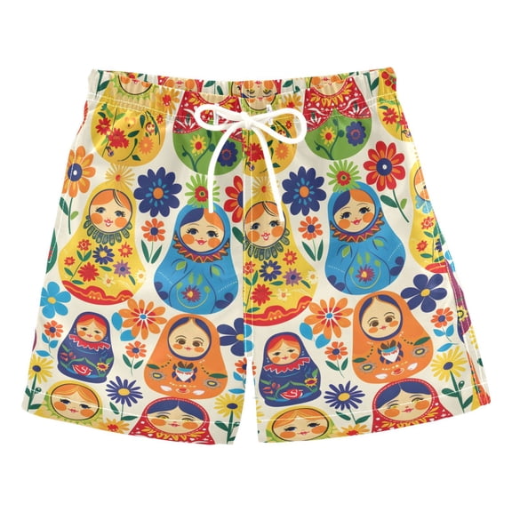joogoo Boys Swim Trunks Traditional Wooden Doll Beach Board Shorts Drawstring Swimsuit M