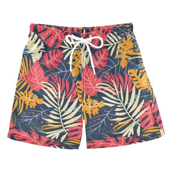 joogoo Boys Swim Trunks Tropical Ethnic Leaves Beach Board Shorts Drawstring Swimsuit M