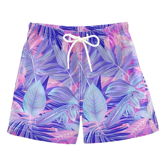 joogoo Boys Swim Trunks Tropical Plants Leaves Beach Board Shorts Drawstring Swimsuit 4T