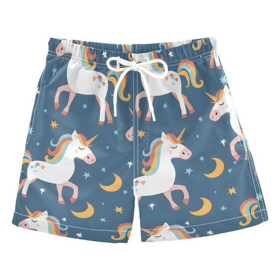 joogoo Boys Swim Trunks Unicorn with Moon and Star Beach Board Shorts Drawstring Swimsuit S