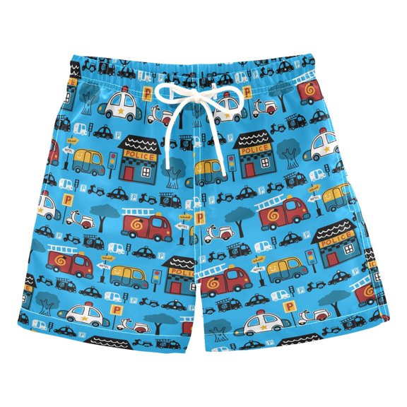 joogoo Boys Swim Trunks Vehicles Cartoon Trucks Cars Beach Board Shorts Drawstring Swimsuit 4T