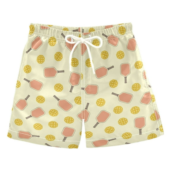 joogoo Boys Swim Trunks Yellow Pickleball Balls Beach Board Shorts Drawstring Swimsuit 2T