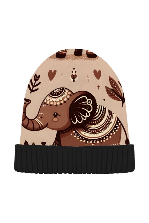 Brown Boho Elephants Beanie Hats Men Women Cuffed Skull Cap Winter Warm Knit Thick Beanies