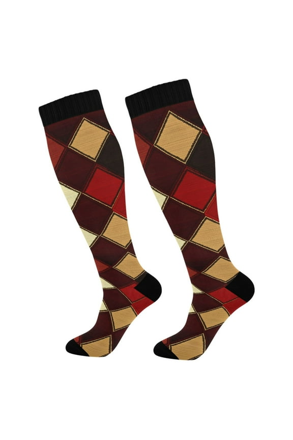 Brown Checkered Plaid Pattern Socks Women Men Knee High Sock