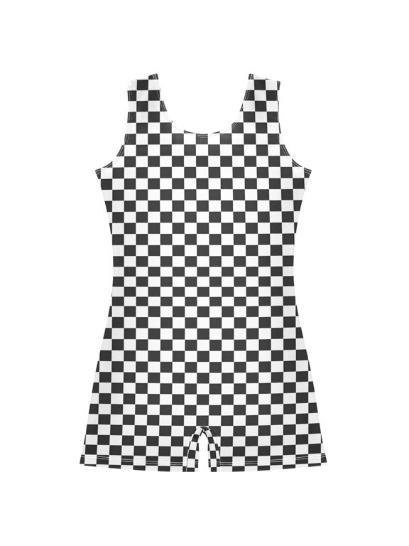 Buffalo Checkered Pattern Girls Leotards Gymnastics Tumbling Outfit Biketard Unitard 9-10Years