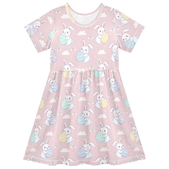 joogoo Bunny Eggs Rabbit Girls' Short Sleeve Dress Kids Dresses 5-6T