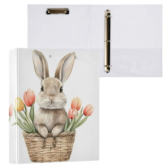 joogoo Bunny Flower Tulip Hardcover 3 Ring Binder 1.5" Round Rings Interior Pockets Binders Organizer 1 Pack