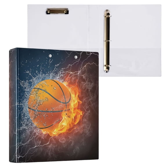 joogoo Burning Basketball Hardcover 3 Ring Binder 1.5" Round Rings Interior Pockets Binders Organizer 1 Pack