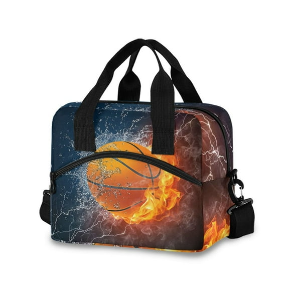 joogoo Burning Basketball Insulated Lunch Bags Reusable Cooler Box with Shoulder Strap