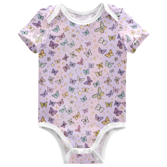 joogoo Butterflies Pink Pattern Baby Bodysuits Short Sleeve Cotton Onesies Clothes 6Months