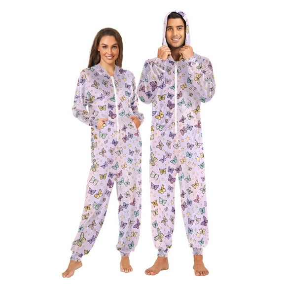 joogoo Butterflies Pink Print Unisex Adults Onesies Pajamas Jumpsuits L