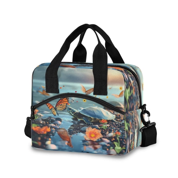 joogoo Butterflies Turtle Landscape Insulated Lunch Bags Reusable Cooler Box with Shoulder Strap