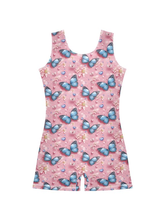 Butterfly Blue Pattern Girls Leotards Gymnastics Tumbling Outfit Biketard Unitard 3-4Years