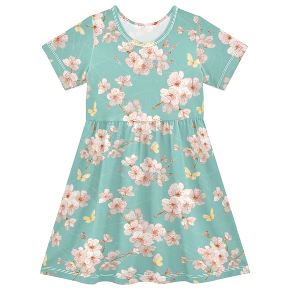 joogoo Butterfly Cherry Blossom Girls' Short Sleeve Dress Kids Dresses 5-6T