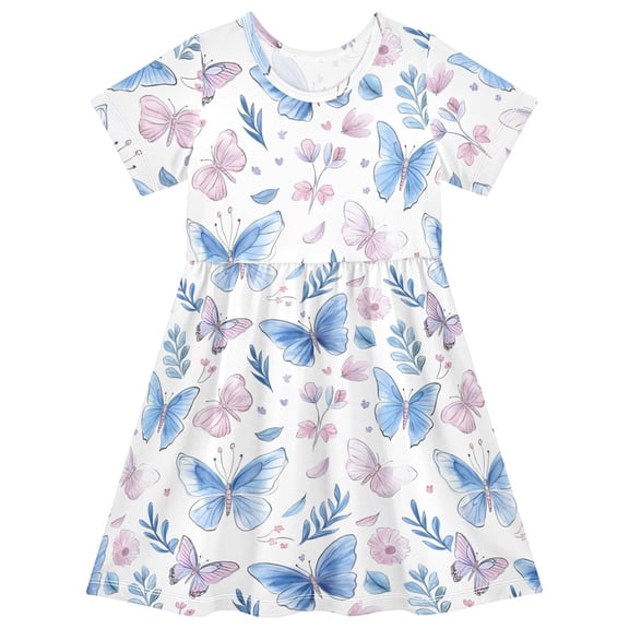 joogoo Butterfly Floral Girls' Short Sleeve Dress Kids Dresses 5-6T