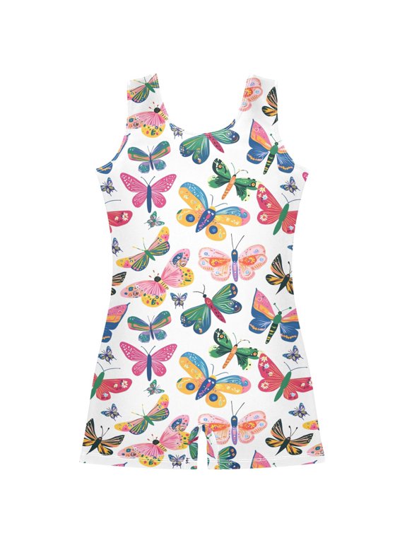 Butterfly Pattern Girls Leotards Gymnastics Tumbling Outfit Biketard Unitard 5-6Years