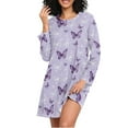 thumbnail image 1 of joogoo Butterfly Purple Women's Long Sleeve Nightgown Sleepwear L, 1 of 8