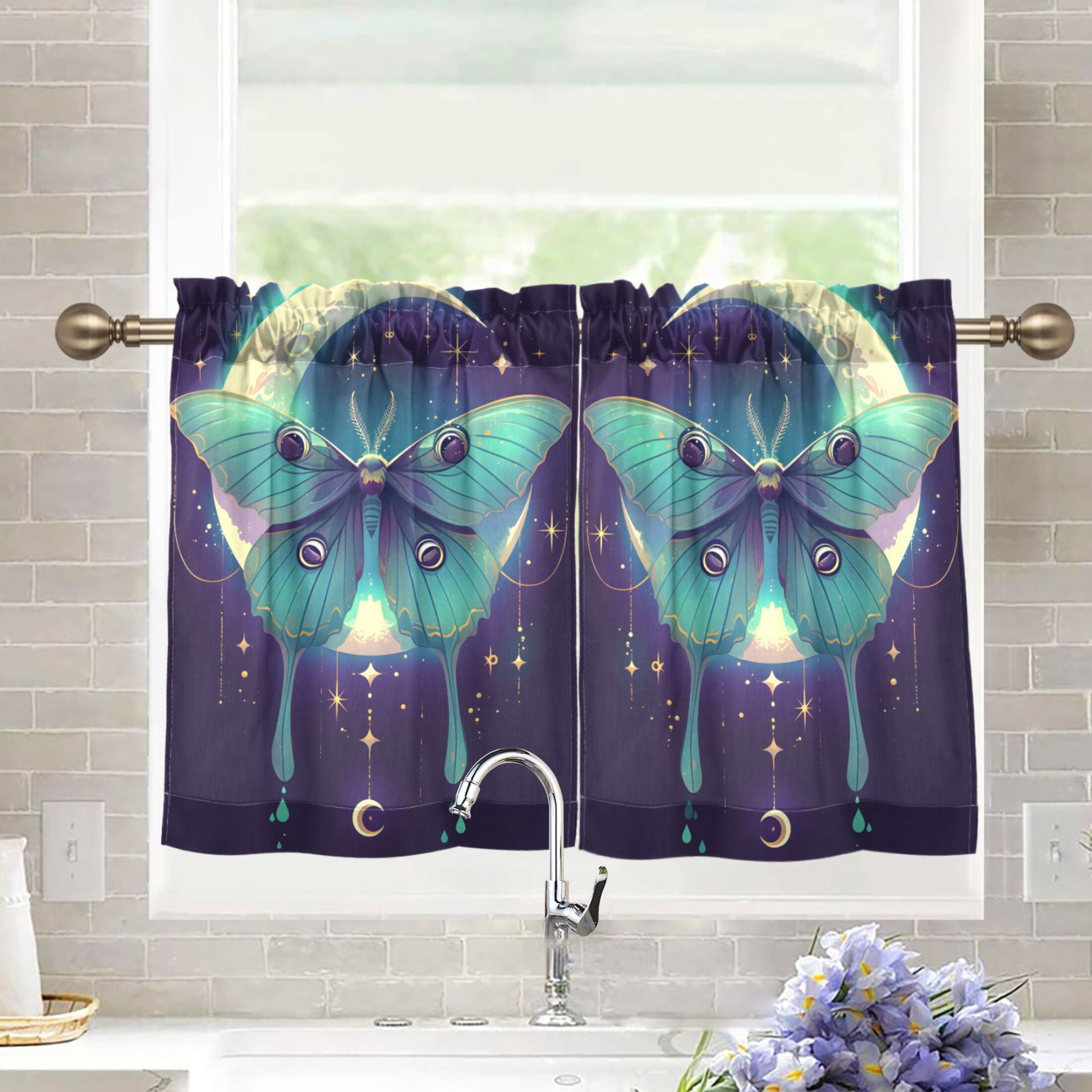 joogoo Butterfly and Moon Curtains Sets Half Window Cafe Farmhouse Tier ...
