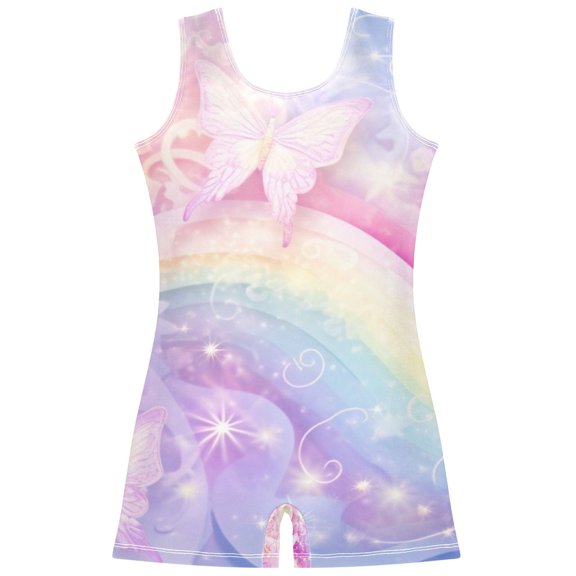 joogoo Butterfly and Rainbow Pattern Girls Leotards Gymnastics Tumbling Outfit Biketard Unitard 7-8Years