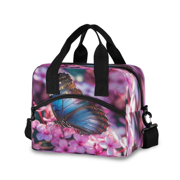 joogoo Butterfly on Flowers Insulated Lunch Bags Reusable Cooler Box with Shoulder Strap