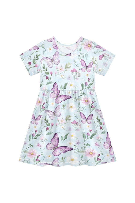 Butteries Summer Flower Girls' Short Sleeve Dress Kids Dresses 7-8T