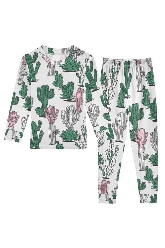 Cactus Artistic 2 Piece Long Sleeve Tee and Pants Cotton Pajama Set 5Y