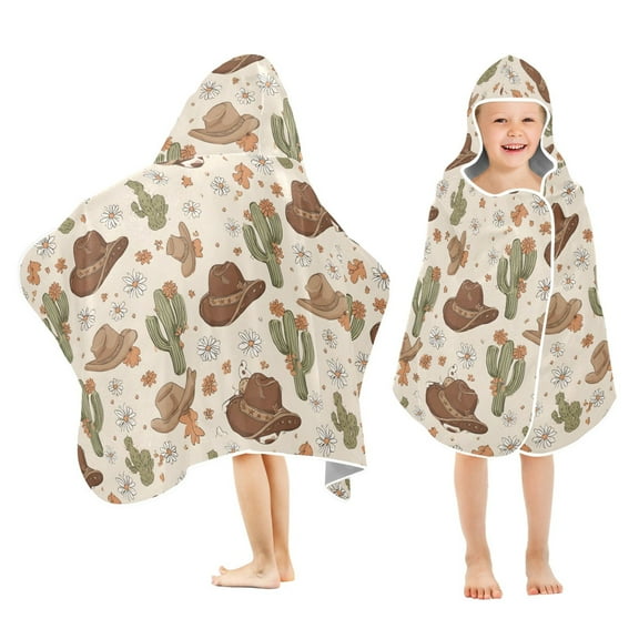 joogoo Cactus Cowboy Hat Kids Hooded Beach Towel Baby Bath Towel 23.5"x50"