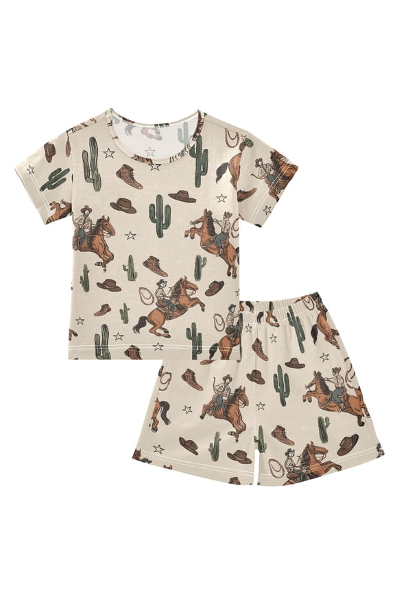 Cactus Cowboys Pajama Sets Short Sleeve Cotton 2-Piece Sleepwear 6Y
