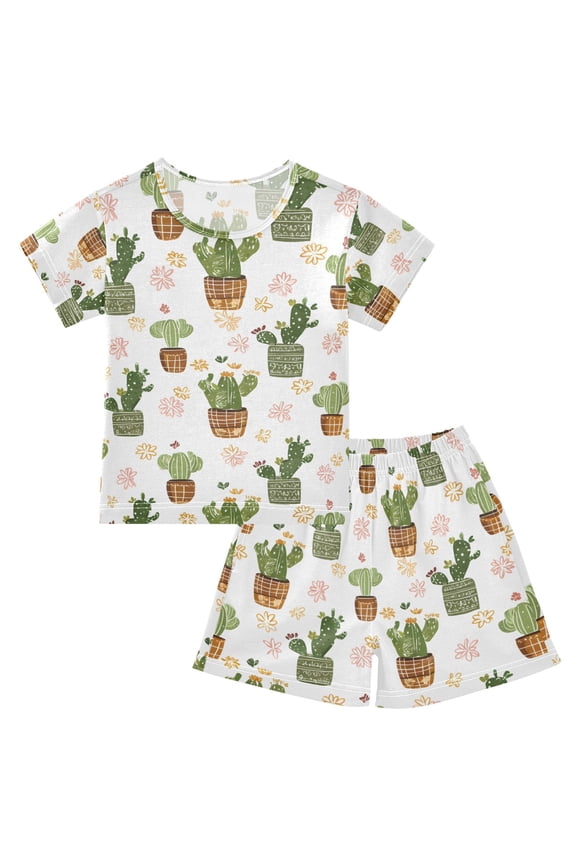 Cactus Cute Pajama Sets Short Sleeve Cotton 2-Piece Sleepwear 10Y