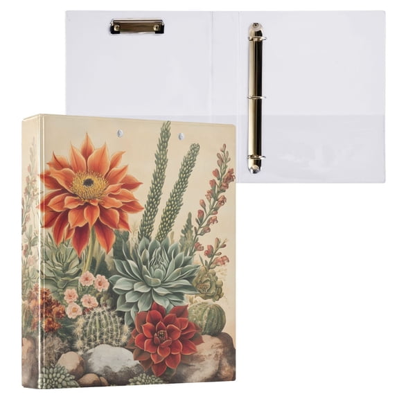 joogoo Cactus Flower Hardcover 3 Ring Binder 1.5" Round Rings Interior Pockets Binders Organizer 1 Pack