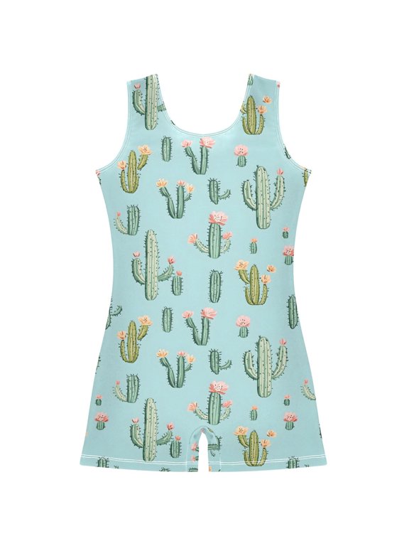 Cactus Flower Pattern Girls Leotards Gymnastics Tumbling Outfit Biketard Unitard 3-4Years