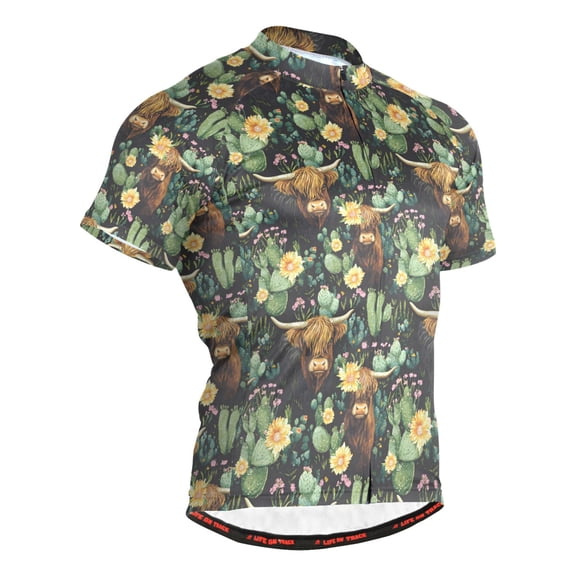 joogoo Cactus Highland Cattle Pattern Men's Cycling Jerseys Mountain Bike Short Sleeve Tops L