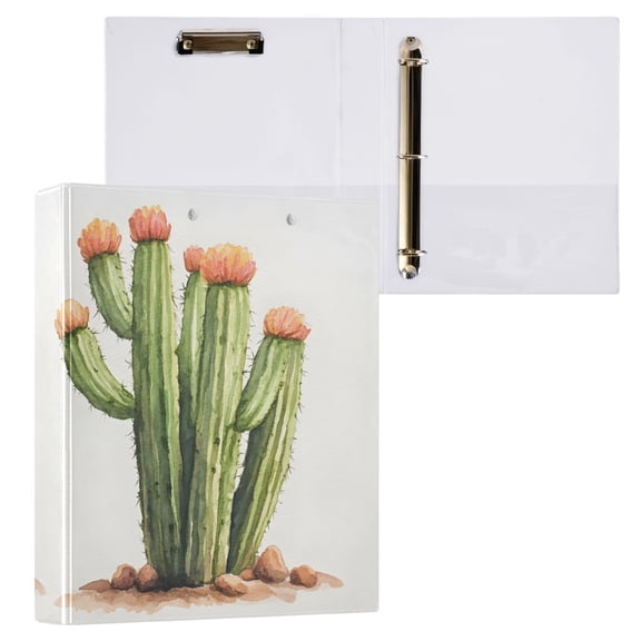 joogoo Cactus Watercolor Hardcover 3 Ring Binder 1.5" Round Rings Interior Pockets Binders Organizer 1 Pack
