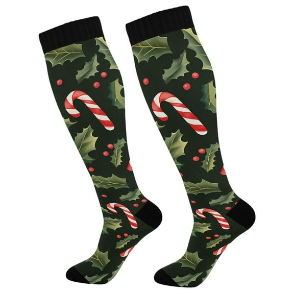 joogoo Candy Cane Leaves Long Socks Women Men Knee High Sock