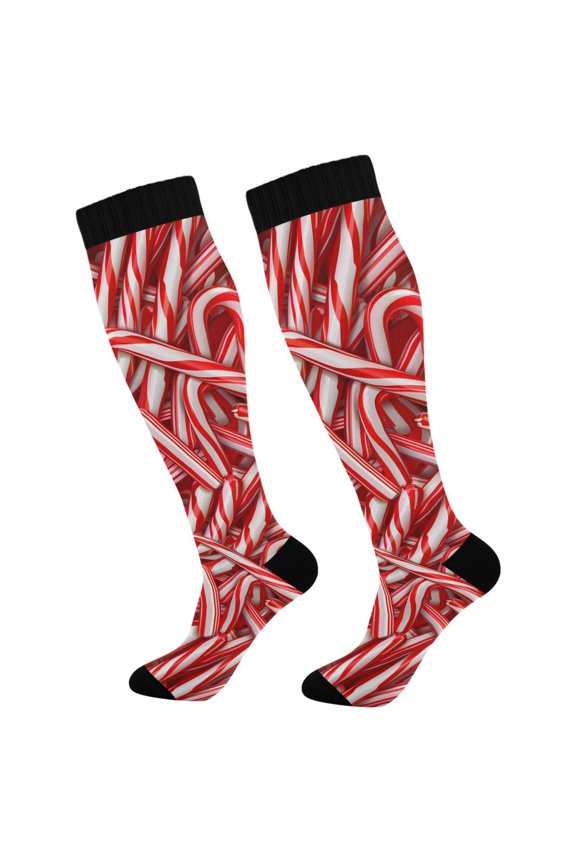 Candy Christmas Socks Women Men Knee High Sock