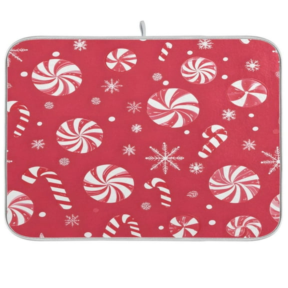 joogoo Candy Snowflake Christmas Dish Drying Mat Kitchen Counter Absorbent Drying Pad 16x18 in Drainer Rack